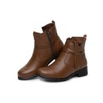 Bota Feminina String Em Couro Legítimo Confort Whisky