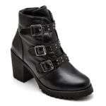 Bota Feminina Aurora em Couro Legítimo Preto com Tiras