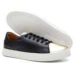 Tenis Feminino Laces em Couro Legitimo Preto e Ouro