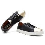 Tenis Feminino Laces em Couro Legitimo Preto e Ouro