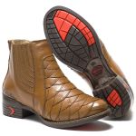 Botina Texana Escama Masculina Castor 100% Couro - 2025