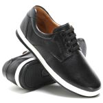 Sapatênis Casual 100% Couro Masculino Preto - Ref. 3115