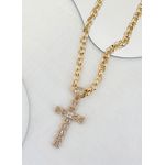 Colar Elo Português com Cruz de Zircônias 
