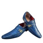 Sapato Masculino Italiano Em Couro Crokodilo Azul Ref: 1028