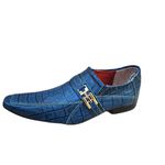 Sapato Masculino Italiano Em Couro Crokodilo Azul Ref: 1028