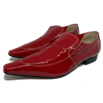 Mocassim Masculino em Couro Vermelho Envernizado Bico Fino Alongado - Ref: 491