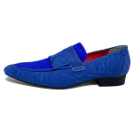 Mocassim Italiano em Couro Azul Flowers em Relevo Luxury Edition Ref: D544