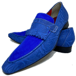 Mocassim Italiano em Couro Azul Flowers em Relevo Luxury Edition Ref: D544