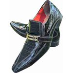 Sapato Masculino Italiano em Couro Social Executivo Preto Torquato Bico Fino Ref: 1152 Preto Preto