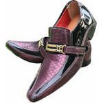 Sapato Masculino Italiano Em Couro Metal Bico Alongado Ref: 1156 Vinho 