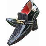 Sapato Masculino Italiano em Couro Social Executivo Preto Gerald Bico Fino Ref: 1158 Preto Preto