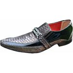 Sapato Masculino Italiano em Couro Social Executivo Prata Cobra Ref: 1164 Prata