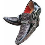 Sapato Masculino Italiano em Couro Social Executivo Prata Cobra Ref: 1164 Prata