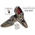 Sapato Masculino Italiano Em Couro Zebra Com Dourado