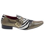 Sapato Masculino Italiano Em Couro Zebra Com Dourado