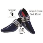 Sapato Masculino Italiano Em Couro Azul Com Silver