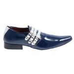Sapato Masculino Italiano Em Couro Azul Com Silver