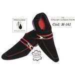 Sapato Masculino Italiano Em Camurça Preto Com Vermelho