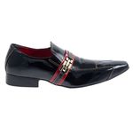 Sapato Masculino Italiano Em Couro Preto Bordado Com Vermelho