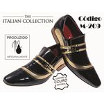 Sapato Masculino Italiano Em Couro Preto Verniz Com Detalhes Dourado