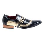 Sapato Masculino Italiano Em Couro Preto Verniz Com Detalhes Dourado