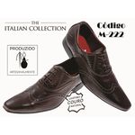 Sapato Masculino Italiano Em Couro Marrom Frizado Italiano