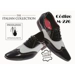 Sapato Masculino Italiano Em Couro Preto Com Branco Trice