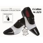 Sapato Masculino Italiano Em Couro Preto Com Branco Oxford