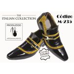 Sapato Masculino Italiano Em Couro Preto Com Amarelo Jacaré