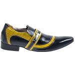 Sapato Masculino Italiano Em Couro Preto Com Amarelo Jacaré