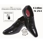 Sapato Masculino Italiano Em Couro Preto Frizado Oxford