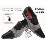 Sapato Masculino Italiano Em Couro Preto e Branco Oxford