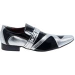 Sapato Masculino Italiano Em Couro Preto Vernizado Com Silver