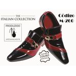 Sapato Masculino Italiano Em Couro Vermelho Com Preto Verniz