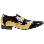 Sapato Masculino Italiano Em Couro Preto Verniz Com Amarelo Jacaré