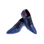 Sapato Masculino Em Couro Azul Bico Fino