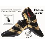 Sapato Masculino Italiano Em Couro Preto Com Dourado