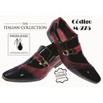 Sapato Masculino Italiano Em Couro Preto Verniz Com Cobra Vinho