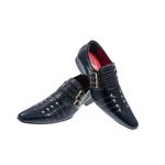Sapato Masculino Italiano Em Couro Preto Frizado com Rebite Ref: 284