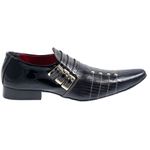 Sapato Masculino Italiano Em Couro Preto Frizado com Rebite Ref: 284