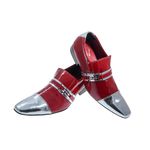Sapato Masculino Em Couro Verniz Prata Com Vermelho