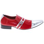 Sapato Masculino Em Couro Verniz Prata Com Vermelho