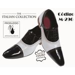 Sapato Masculino Italiano Em Couro Preto Com Branco Oxford