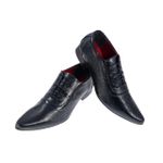 Sapato Masculino Italiano Em Couro Preto Avestruz Ref: 399