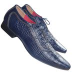 Sapato Masculino Italiano Em Couro Oxford - Azul Escama - Blue Croco