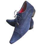 Sapato Masculino Italiano Em Couro Oxford - Azul - Blue Nobuck