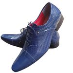 Sapato Masculino Italiano Em Couro Oxford - Azul - Blue Listra