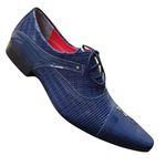Sapato Masculino Italiano Em Couro Oxford - Azul - Blue Listra