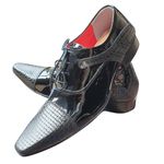 Sapato Masculino Italiano Em Couro Envernizado Oxford - Preto - Black Venice