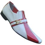 Sapato Masculino Italiano Em Couro Social Executivo - Branco - White Red